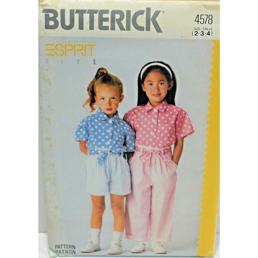 Butterick Sewing Pattern 4578 Shirt Sash Shorts Pants Girls Size 2 3 4